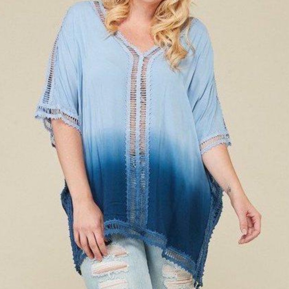 Ombré Please Plus Size Cover-Up Tunic Top - Blue